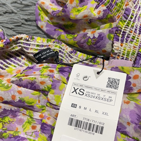 🥰🥰ZARA Floral Ruched Puff Sleeves Mini Dress🥰🥰 - Picture 15 of 16